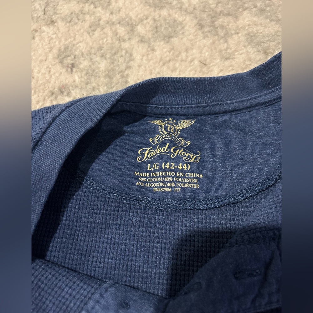 Waffle Knit Men’s Blue Henley Faded Glory Large - Picture 8 of 9